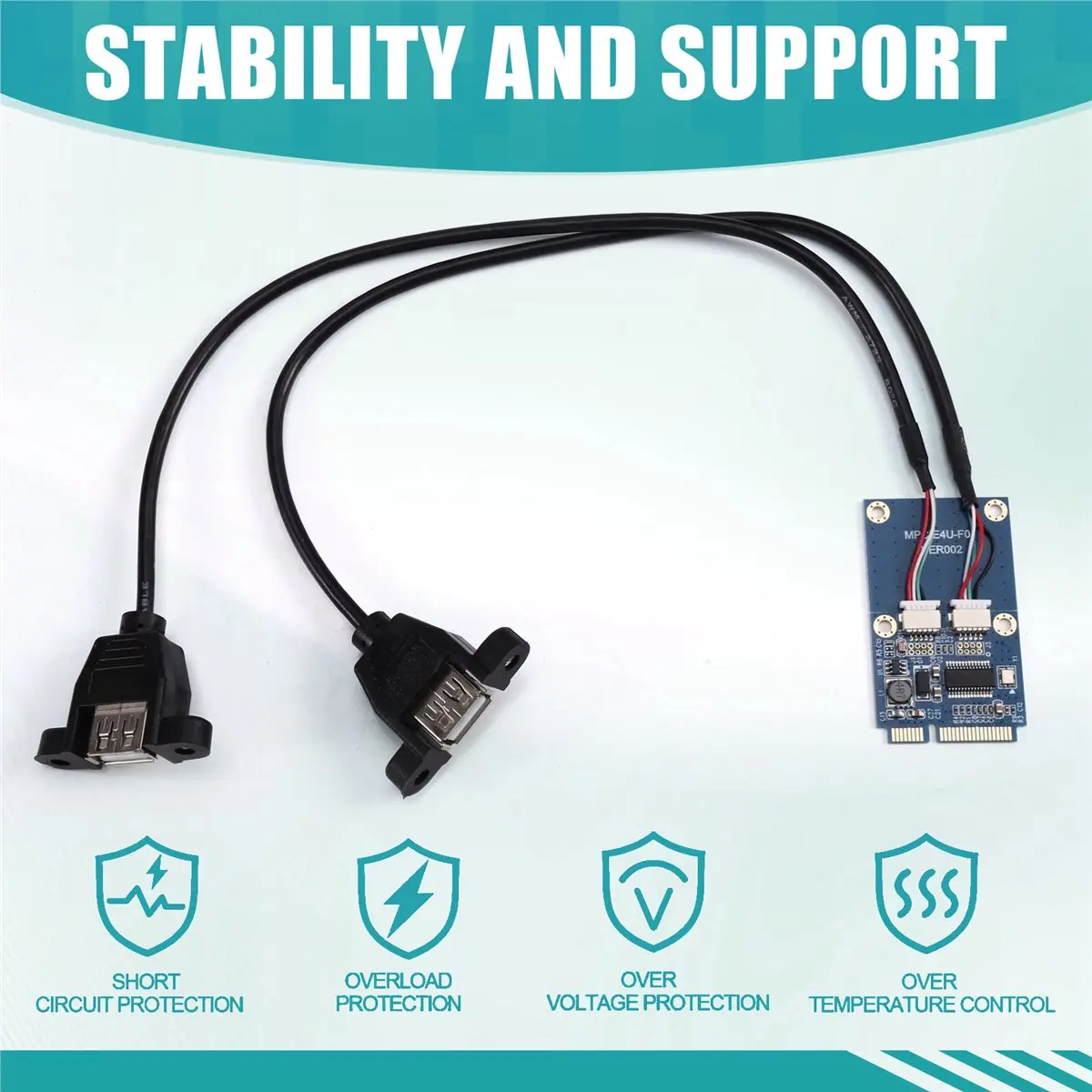 AA19 Mini PCI-E PCI Express to Dual USB Adapter MPCIe to 5 Pin 2 Port USB2.0 Converter for Full/Half Height Mini Card
