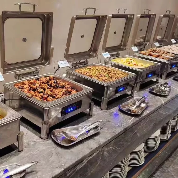 Stainless Steel Chaffing Dishes Square Self-serve Food Warmer Suitable For Catering, Banquets, And Parties