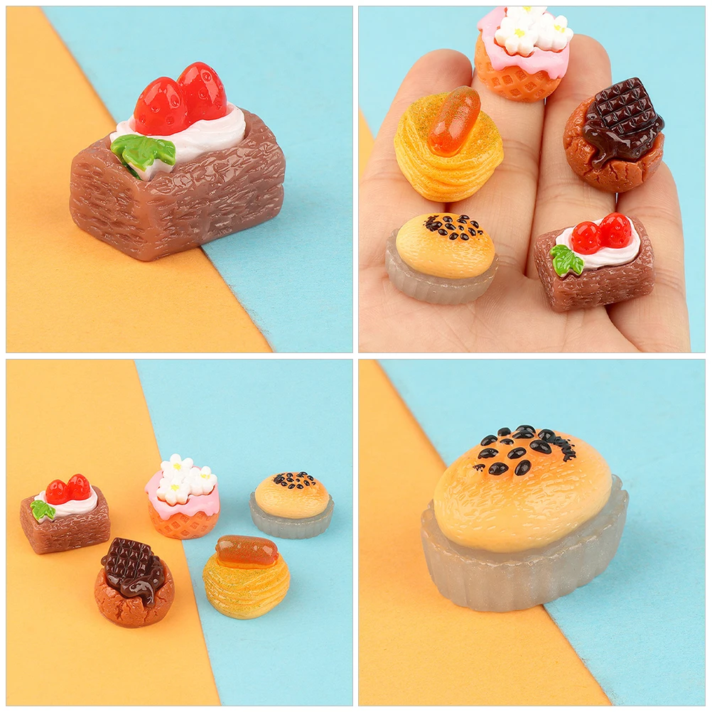 18 ชิ้นจําลองเรซิ่นเค้กเครื่องประดับผลไม้ชุดตกแต่งของเล่นตุ๊กตาเบเกอรี่ห้องครัวฉากเค้ก Miniatures เครื่องประดับ