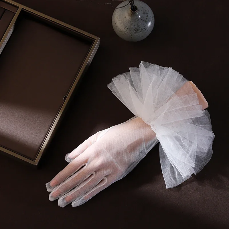 Guantes de novia cortos con dedos blancos, guantes de boda transparentes hasta la muñeca, adecuados para accesorios de boda para mujer