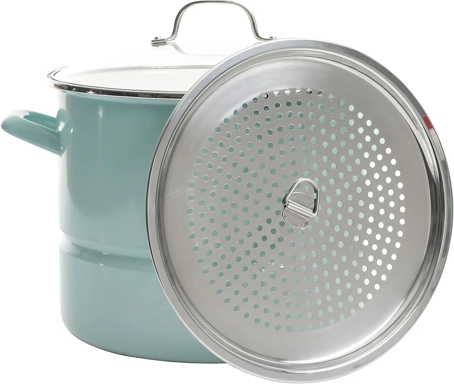 

Large 16-Quart Stainless Steel Stock Pot with Steamer Insert and Lid, Glacier Blue, Ideal for Boiling, Steaming, Soups