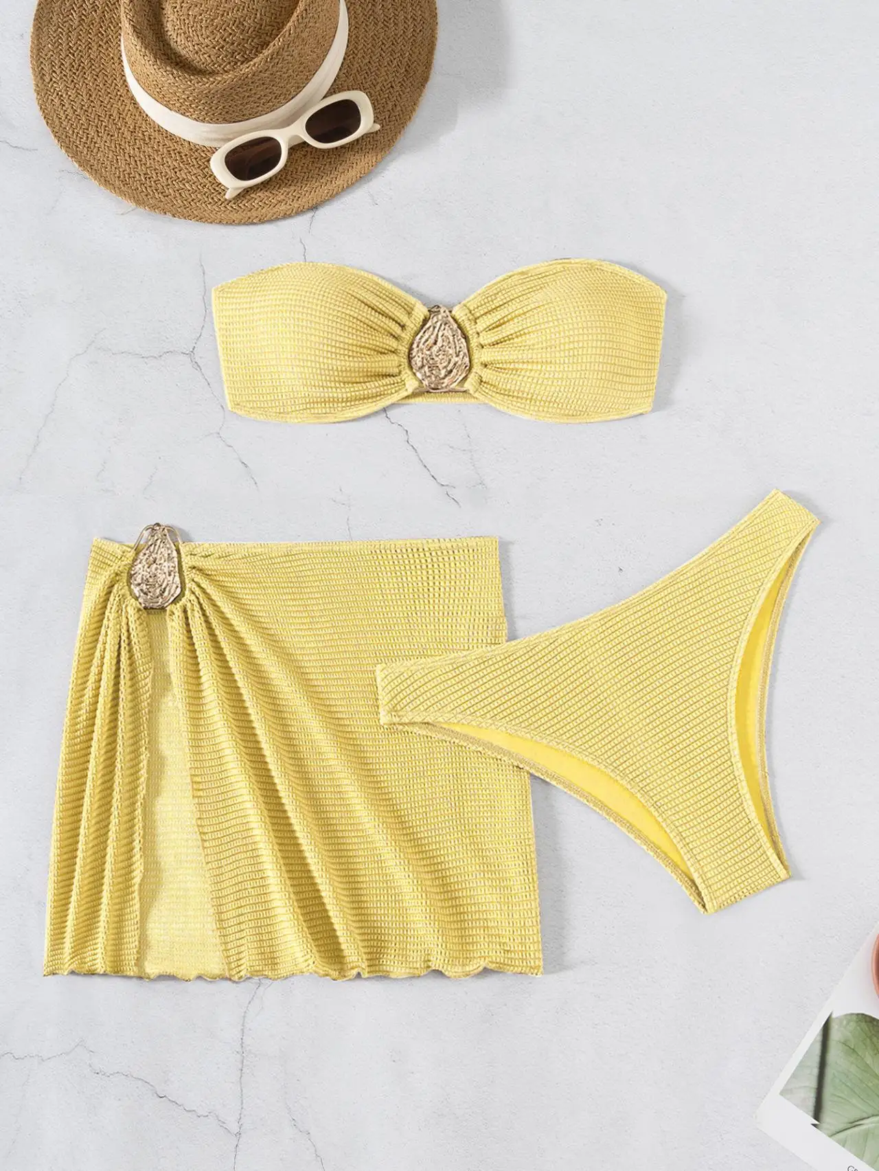 Women Swimsuit 3 Pieces Set High Waist Dress Cover Bathing Suit Holiday Vacation Sexy Classic Beach Swimming Wear
