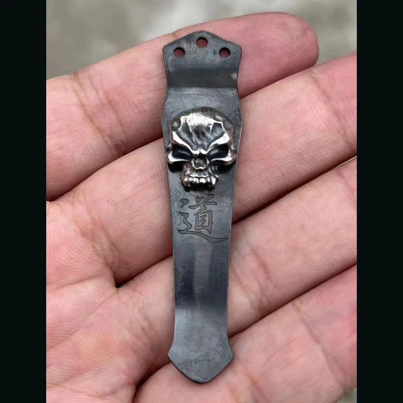 1 Pc Hand Made Silver Skulls 3-Hole Pocket Clip for Benchmade Emerson ZT Knives