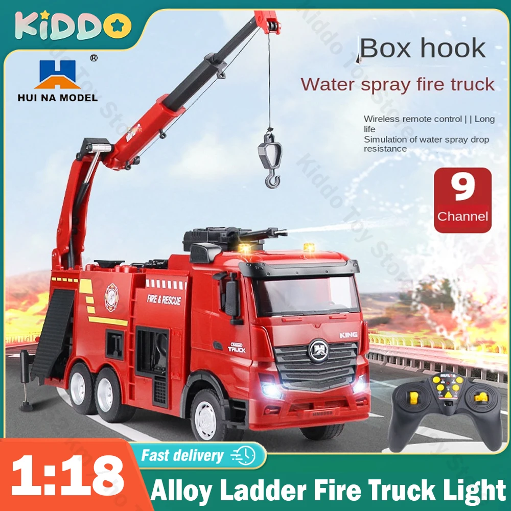 

Huina 1:18 9CH Alloy Ladder Fire Truck with Light Simulation Remote Control fire Engine Eletric Toy Rescue Engineering Car Toy