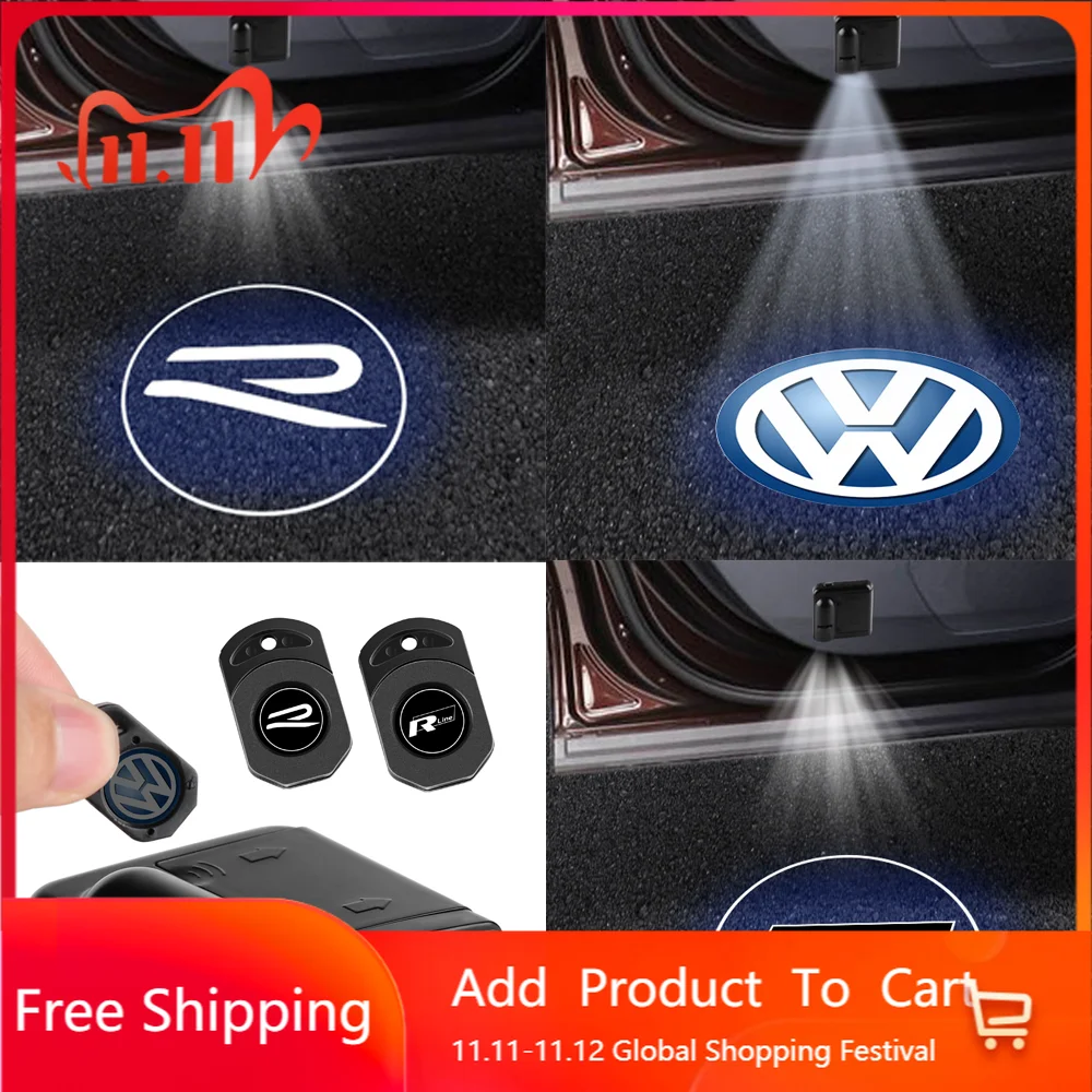 1/2Pcs Car Courtesy Lamp Logo Car Door Projector Welcome Lights For Volkswagen VW GTI R Golf Polo Tiguan Passat Jetta Bora Rline