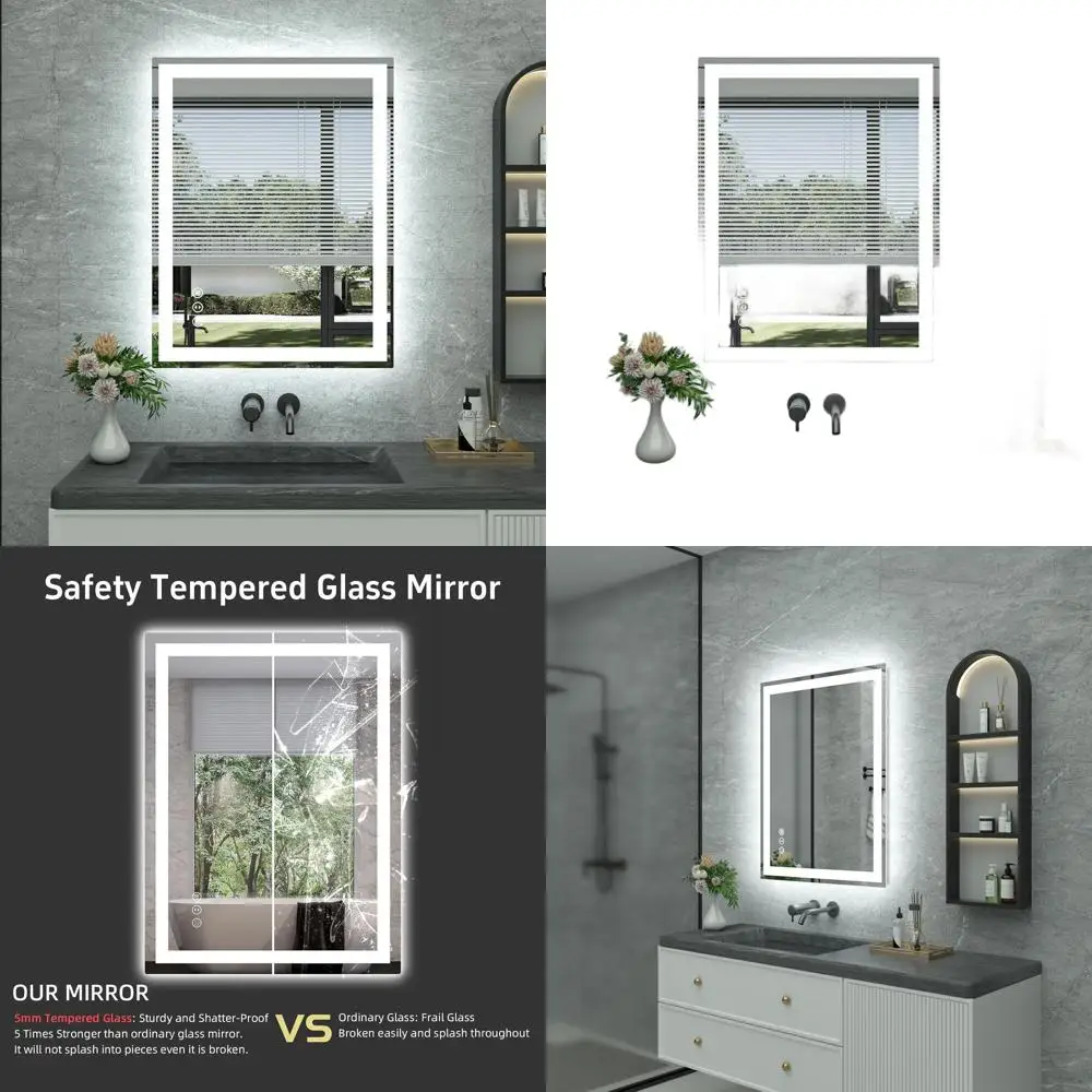 

Настенное зеркало для ванной комнаты со светодиодной подсветкой, 36x28, противотуманное, с регулируемой яркостью, 3-цветное косметическое зеркало с подсветкой