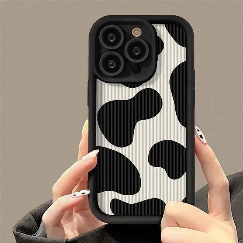 Cute Cow Print Bumper For iPhone 13 Pro Max Case For iPhone13 11 Pro 12 7 8 Plus XS XR X Max Shockproof Soft Silicone Back Cover