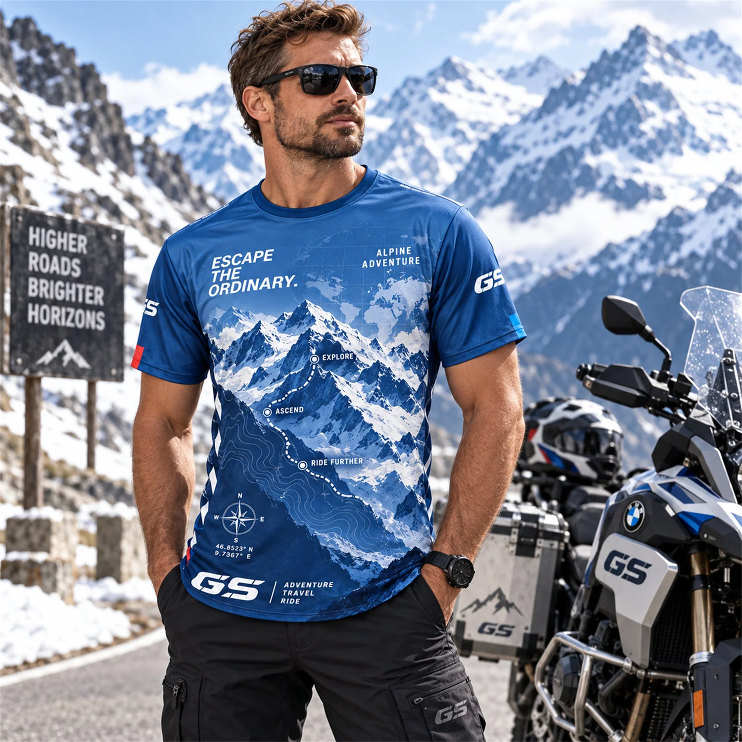 GS Motorcycle T Shirt Men Women Alpine Adventure Riding Graphic Short Sleeve Tee Mountain Off Road Travel Outdoor Shirt