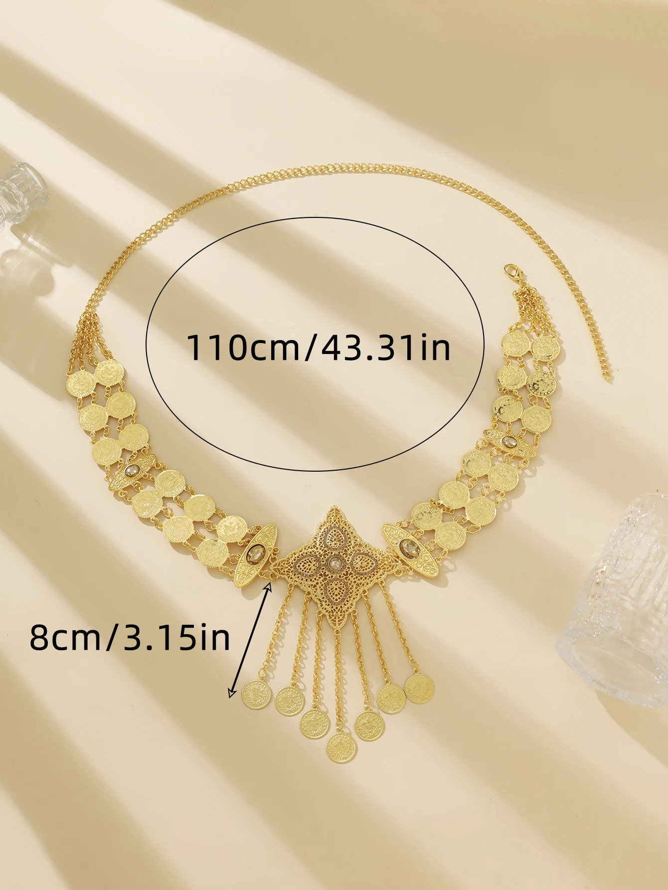 حزام أنيق للسيدات على الطراز البوهيمي مطبوع عليه ألماس ذهبي وشرابة لؤلؤية مناسب لحفلات الزفاف في الهواء الطلق هدية للأصدقاء والأصدقاء