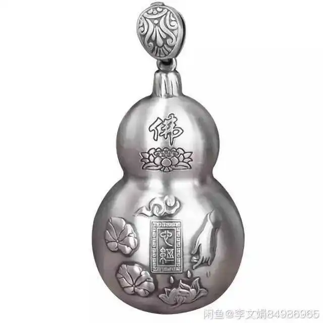 2020 Free Shipping S99 Thai Silver Scripture Big Round Gourd Buddha Hand Pendant Sweater Chain Pendant