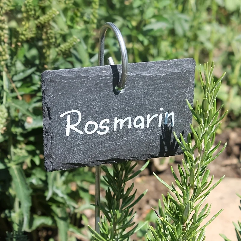 

10 шт. маркеры для растений из черного сланца | Стержни из нержавеющей стали | Крытый/наружный декор для сада и патио