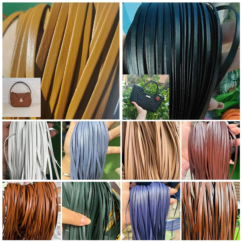 

100M Colorful Leather Strips for Handmade DIY Hand-Woven Bag Craft 5mm Wide