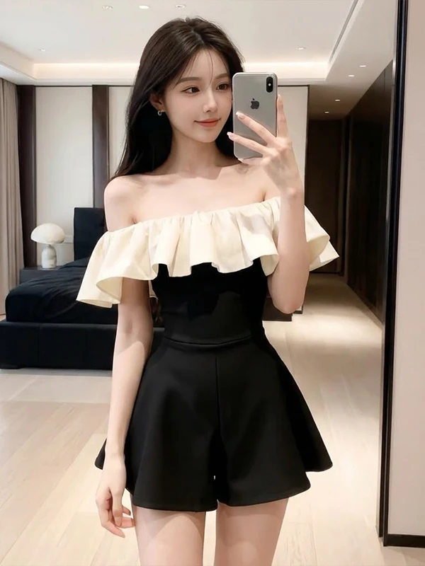 

Женский комбинезон Ele Bla-oulder, модный, весна 2026, утягивающий, с высокой талией, короткие брюки-юбка, широкие штанины, комбинированный дизайн