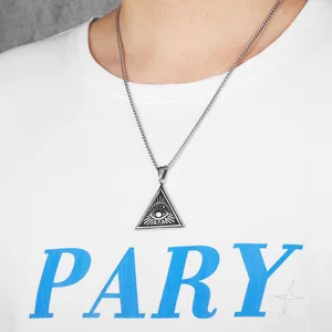 Illuminati العين الماسونية قلادات الفولاذ المقاوم للصدأ للرجال والنساء ، سلسلة قلادة ، تميمة قوية ، مجوهرات خمر ، بالجملة أفضل 12 مبيعات ماسونية متقاطعة - رقم 11