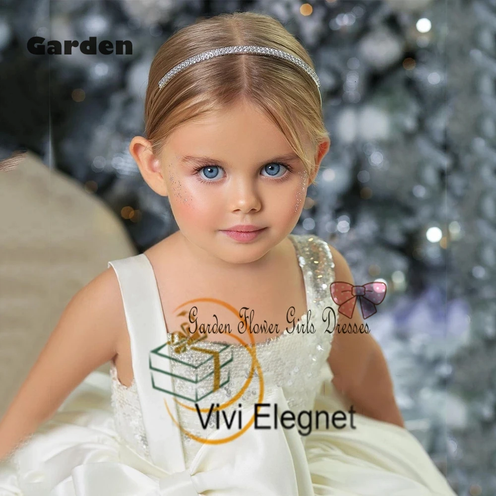 Cute Cream Flower Girls Dresses with Sequined Summer 2025 Knee Length Sleeveless Tutu Christmas Gowns New Summer زهرة فتاة ال