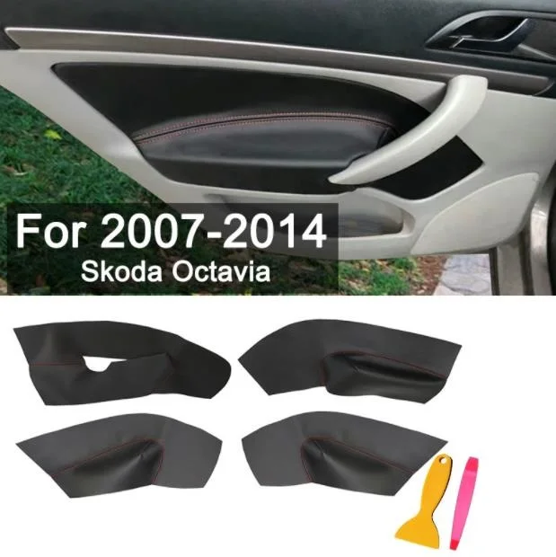 Microfiber Leather Car Door Armrest Panel Protective Cover  For Skoda Octavia 2006 2007 -2014 with Mount Fittings car interior