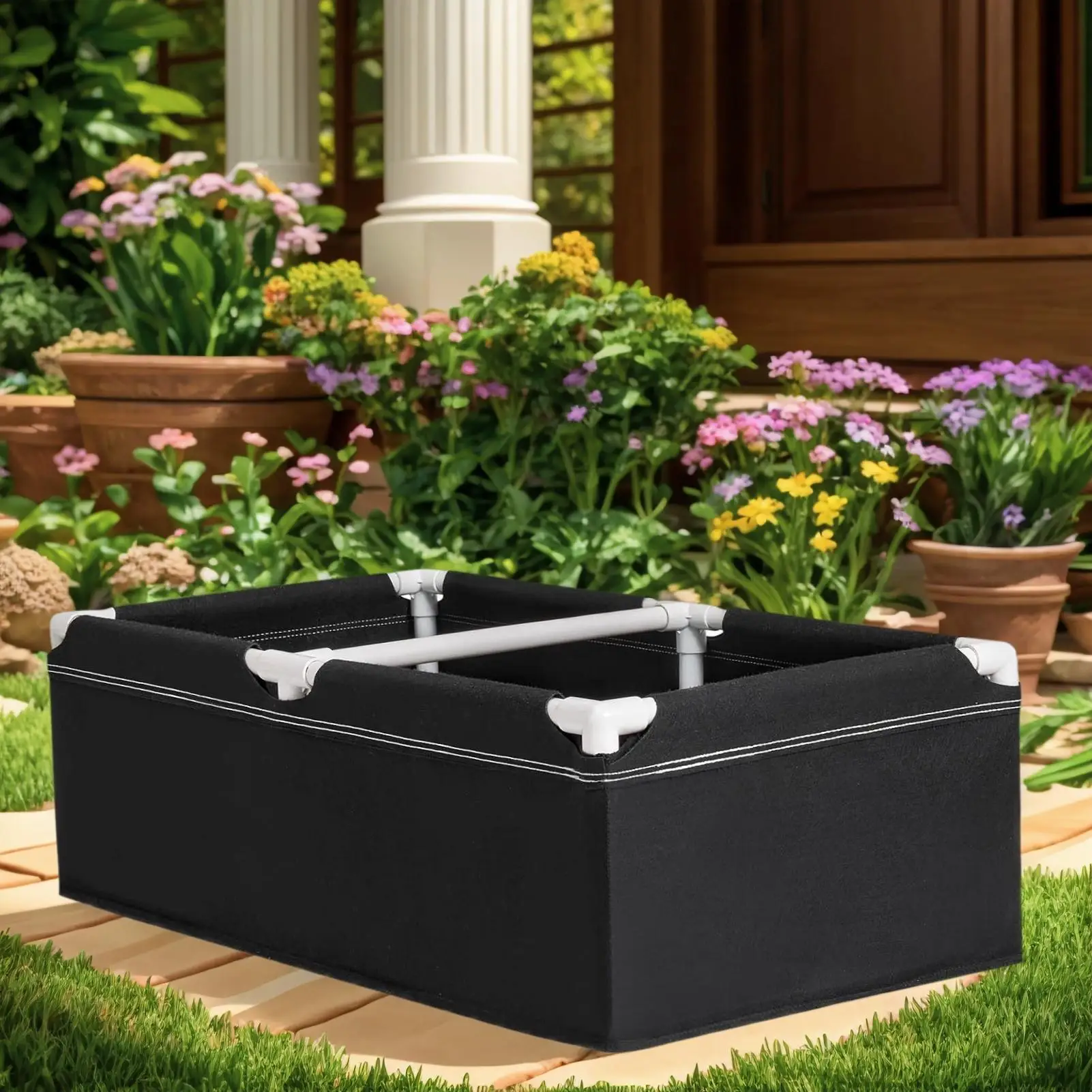 Cama elevada de tela para plantas, maceta Rectangular para plantar, bolsa para vivero, camas elevadas para jardinería con marco para fresas y verduras