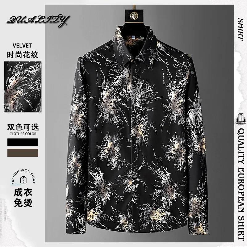 

Waffle Print Men's Shirt 2024 Autumn Loose Long Sleeved Casual Business Shirt Versatile Social Streetwear Men's Clothing Brand