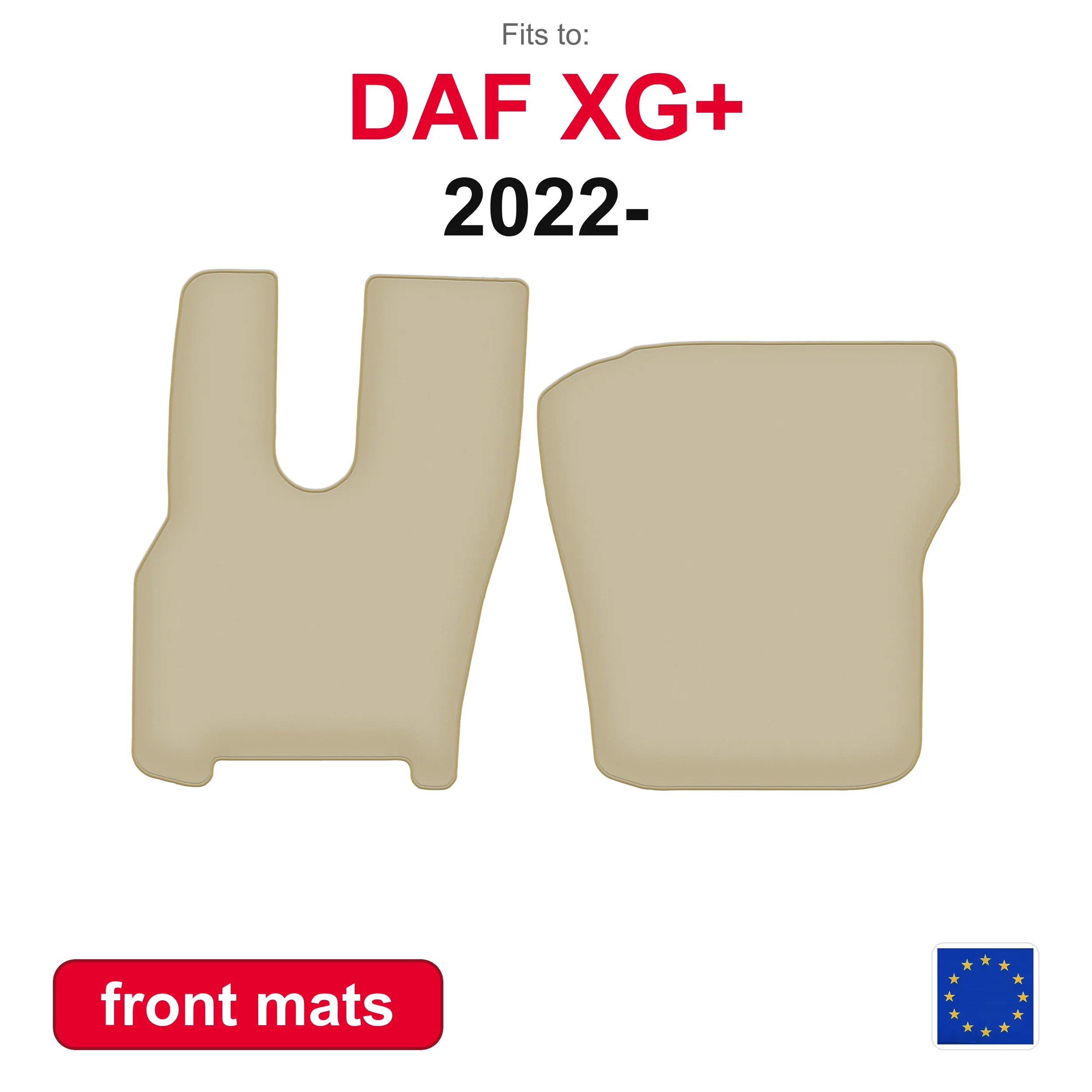 PREMIUM Voortredenmatten voor DAF XG + Rechterstoel Pneumatische Truckmatten (2022-) -Beige Passvorm (2 stuks) Autovloer Voortredenmatten