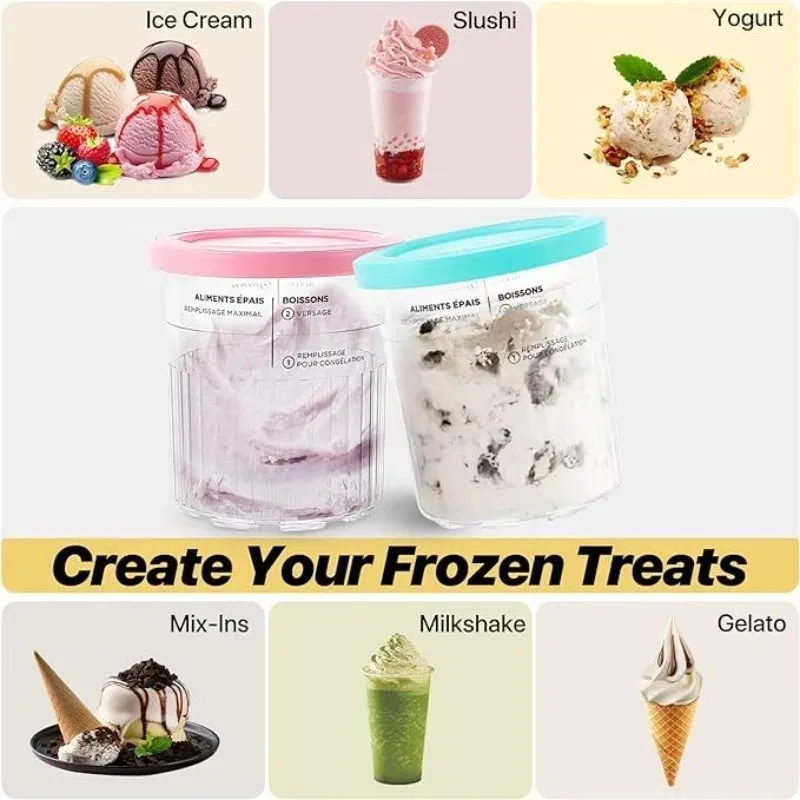 For Ninja NC500 NC501 Creami Deluxe Replacement Ice Cream Storage Cups with Lids Fit Machine Family  Freezer Safe Container