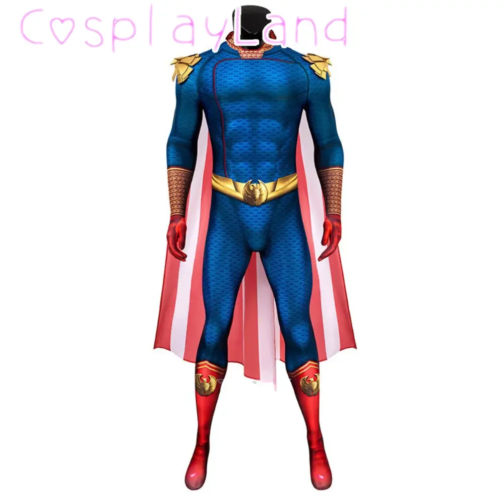 Os Meninos Homelander Traje Cosplay, Macacão De Super-Herói, Bodysuit Azul, Manto, Trajes De Halloween, Homem Adulto