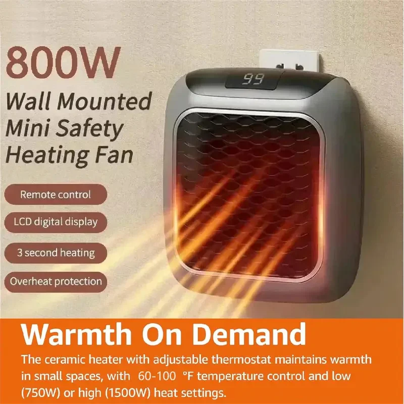 

Faster Mini Heater for Home Small Bathroom Heating Fans Wall Mounted PTC Ceramic Electric Heater with Remote Control Household