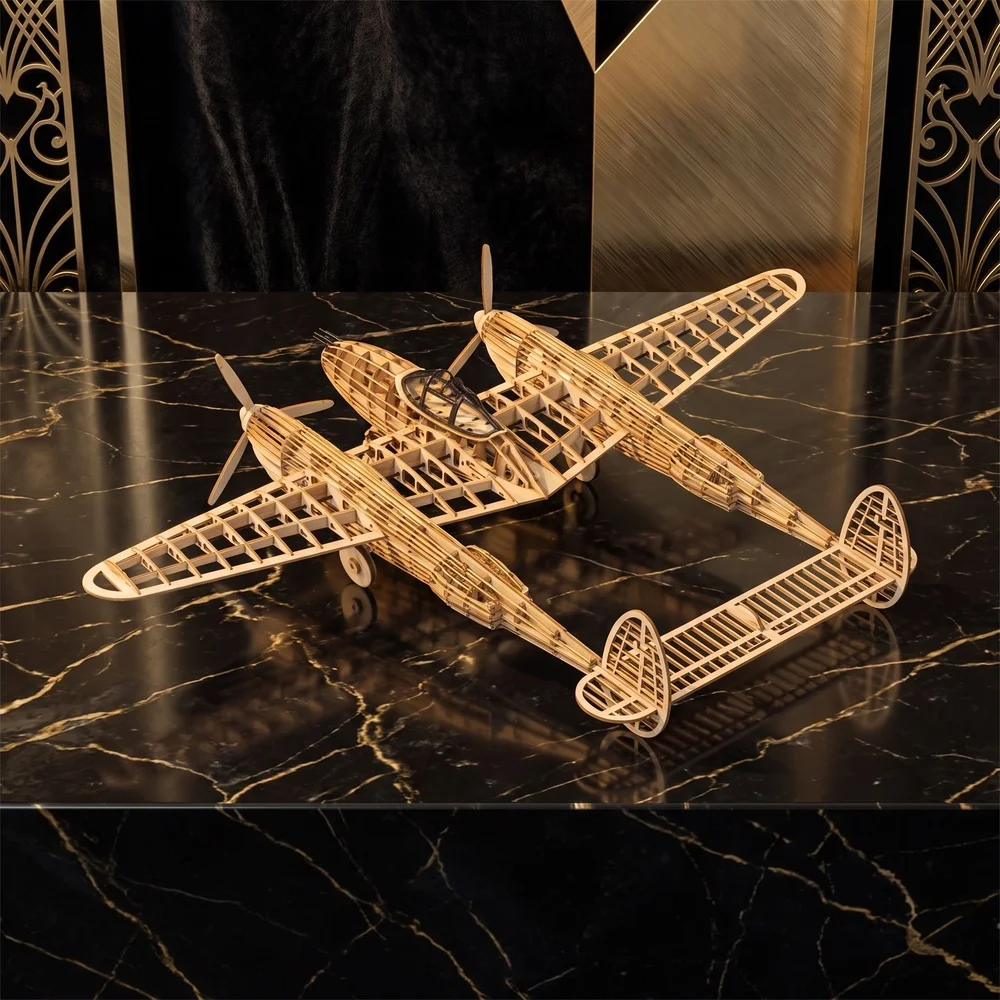 P-38 Lightning Balsa Wood Plane Model Kit 450mm Laser Cut Wooden Aircraft Static DIY Gift Display
