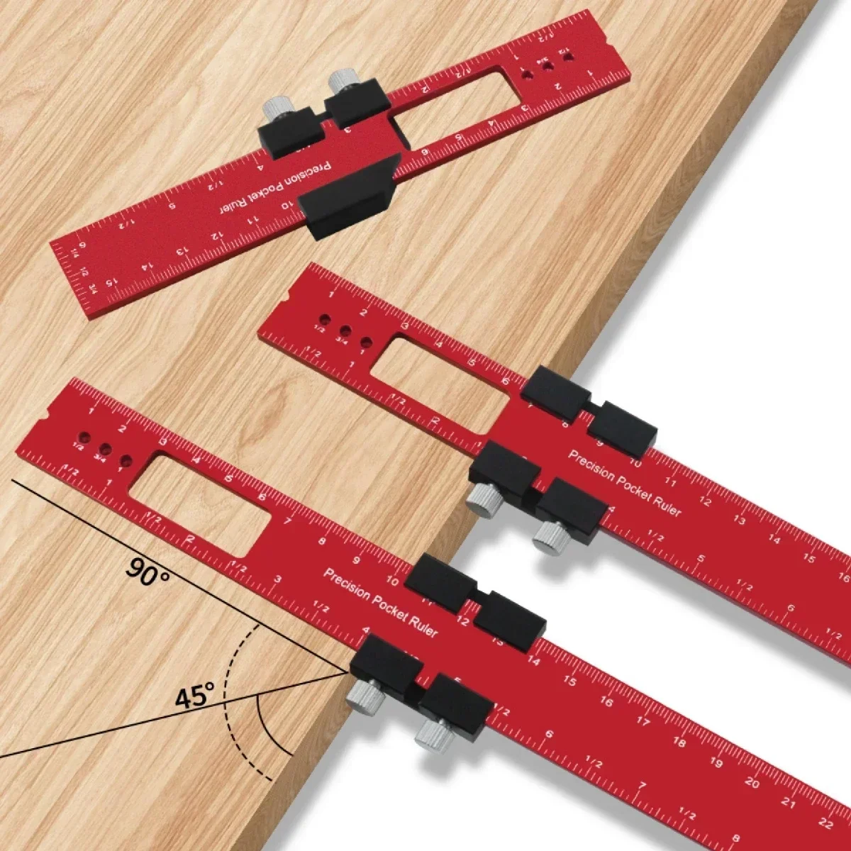 Aluminum Alloy Precision T-Ruler, 45/90° Woodworking Square with MM/IN Scales, Pocket Marking Gauge & Straight Edge