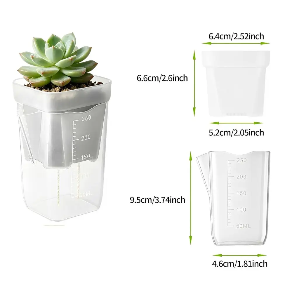 16/32pcs Visible Reservoir Self‑Watering Plant Pot, Clear Square Plastic Planter with Water Wick for Balcony Small Plants YMY