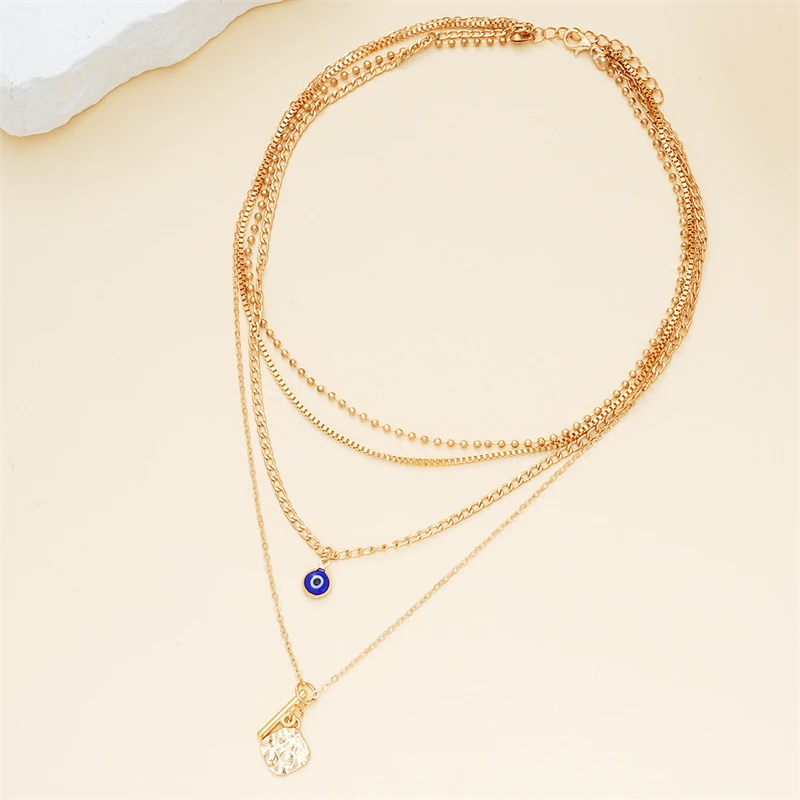 البوهيمي الذهب اللون متعدد الطبقات سلسلة القلائد للنساء خمر عين الشر النخيل الصليب قلادة المختنق قلادة مجوهرات الحفلات هدية #6