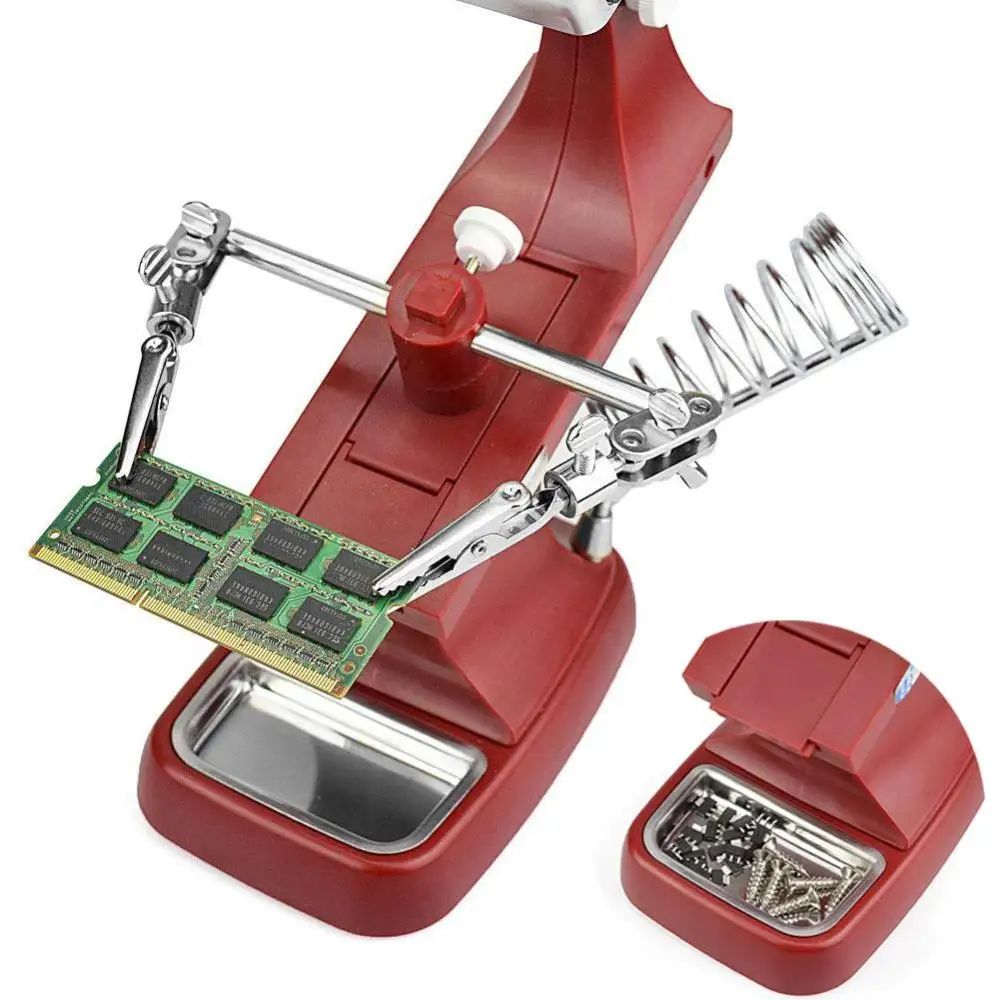 Red/Black Welding Magnifying+Glass LED Light 3X 4.5X Lens Auxiliary Clip Help Hand Desktop Magnifier Soldering Stand Repair Tool