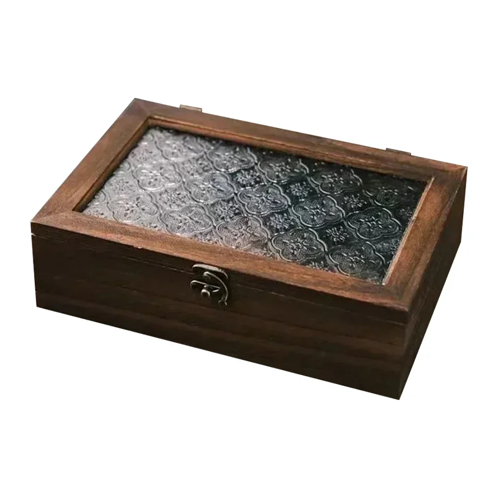 Handmade Craftsmanship Solid Wood Begonia Flower Note Package Content Decorative Box Glass Nordic Usage Suitable