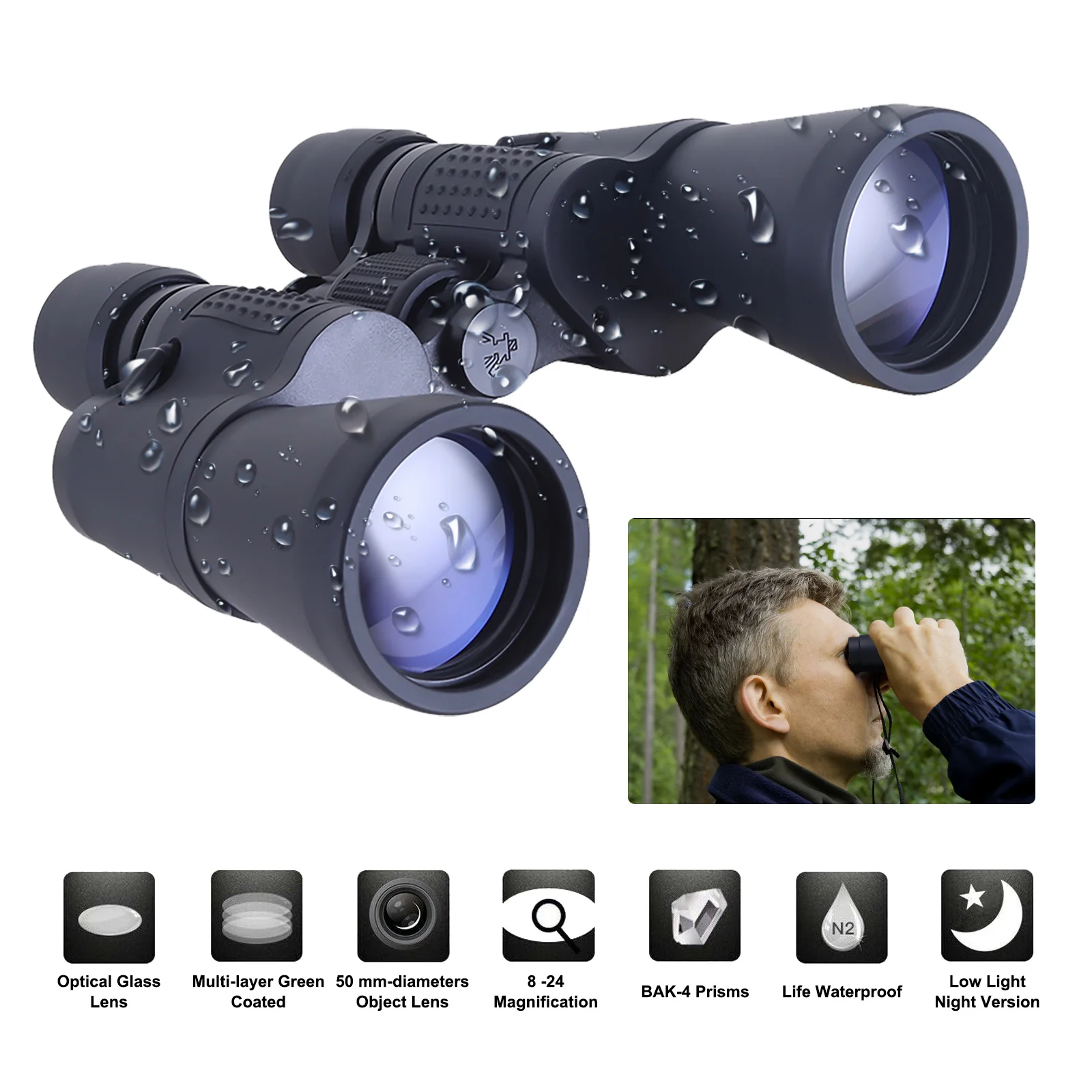 

Military Zoom Powerful Binoculars Day/Low Night Optics Hunting with Case