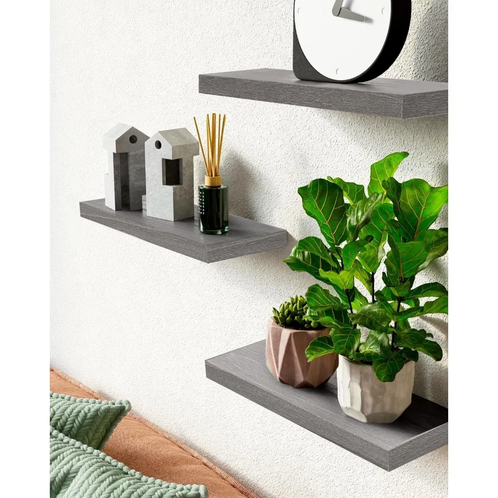 

Floating Shelves, Wall Mounted Rustic Wood Shelves for Bathroom, Bedroom, Living Room, Kitchen,Small Hanging Shelf for Books