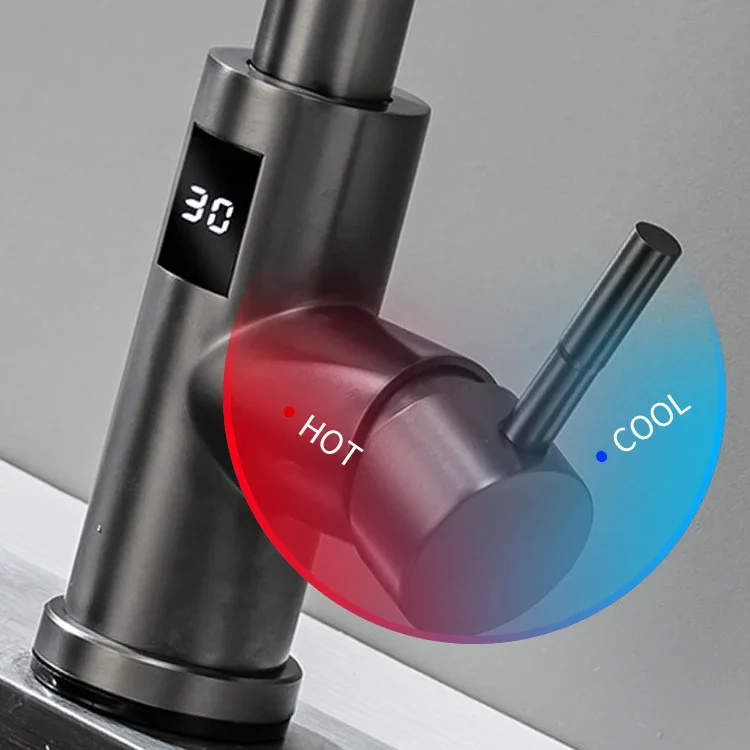 Whtie Digital Touch on Kitchen Sink Faucet Handfree Sensor Touch on Kitchen Faucets Hot Cold Digital Pull Out Kitchen Mixer Tap