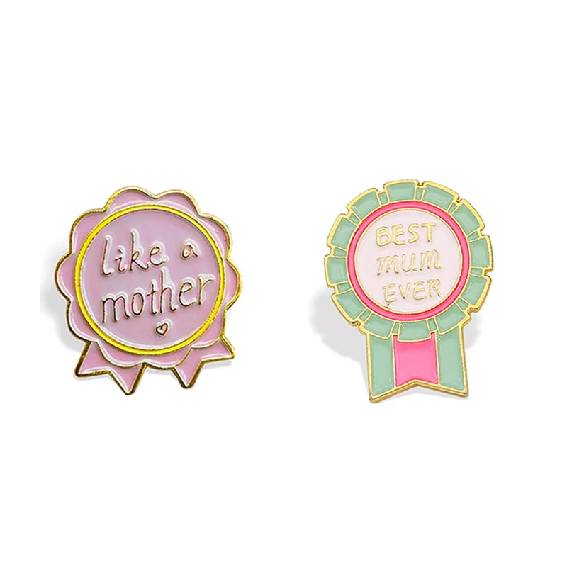 BEST MOM EVER Medal Enamel Pins Flower Letter Pink Alloy Award Brooch Custom Badge Clothes Accessories Jewelry Gifts