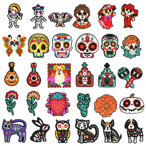Mexican Ghost Festival Shoe Charms 9-120PCS DIY Craft Accessories Shoe Jibbitz-Type Charms for Crocs-style Kids Adult Xmas Gifts