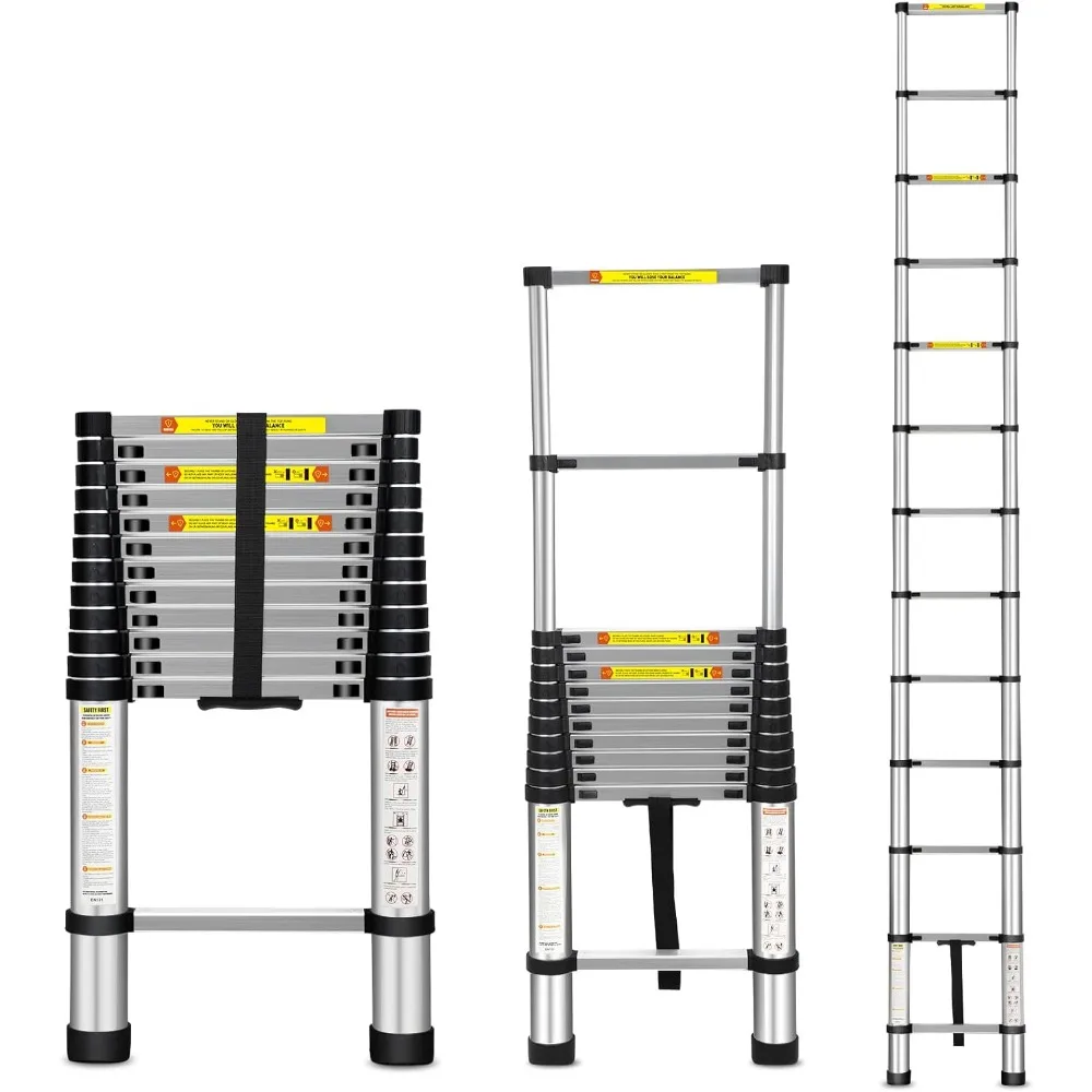 

Telescoping Ladder, 12.5FT Aluminum Telescopic Extension Ladder with Non-Slip Feet, Multi-Purpose Collapsible Ladder for RV