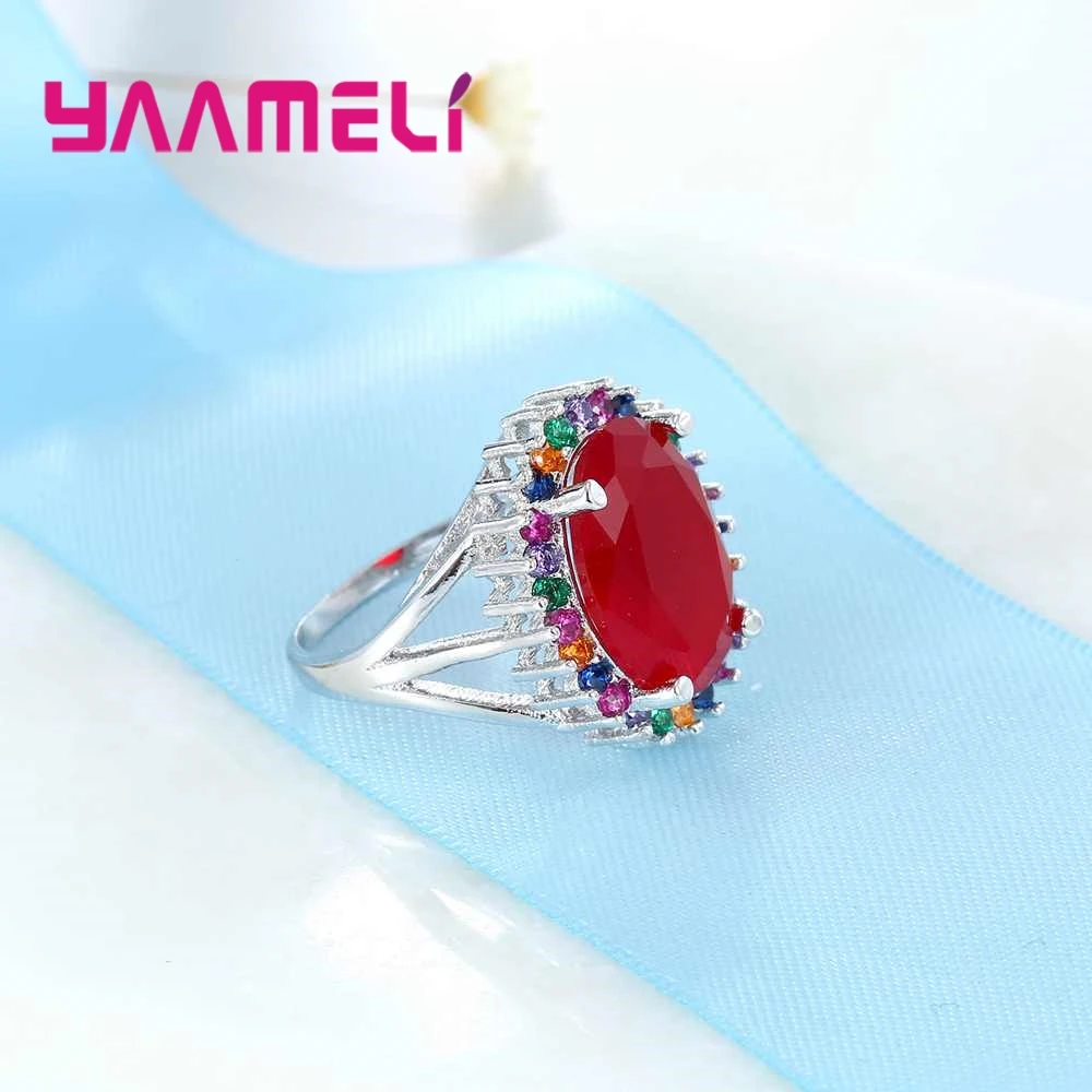 Luxury Enthusiasm Style Red Flower  Crystal Ring For Female Holiday Birthday Gift 925 Sterling Silver Appointment