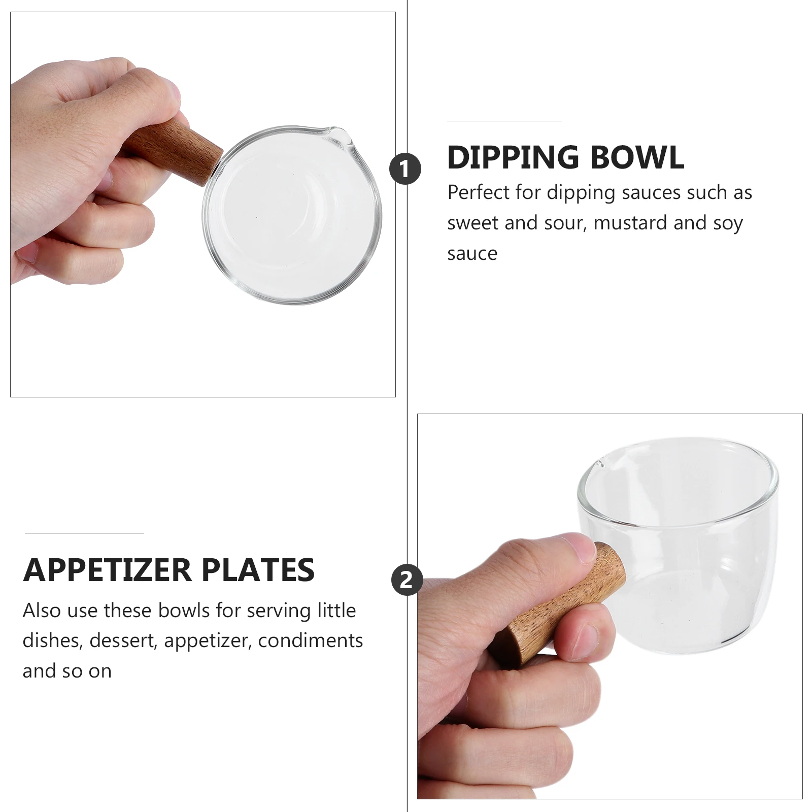 

2pcs Sauce Dish With Handle Glass Dipping Bowl Seasoning Dish Saucer Appetizer Plates Home Restaurant Catering Condiment Bowl