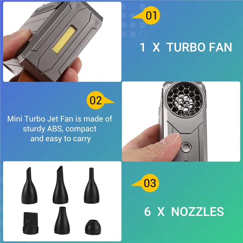 

T19C Violent Blower Mini Turbo Jet Fan Handheld Rechargeable Portable Turbo Fan With LED Lighting For Outdoors Keyboard