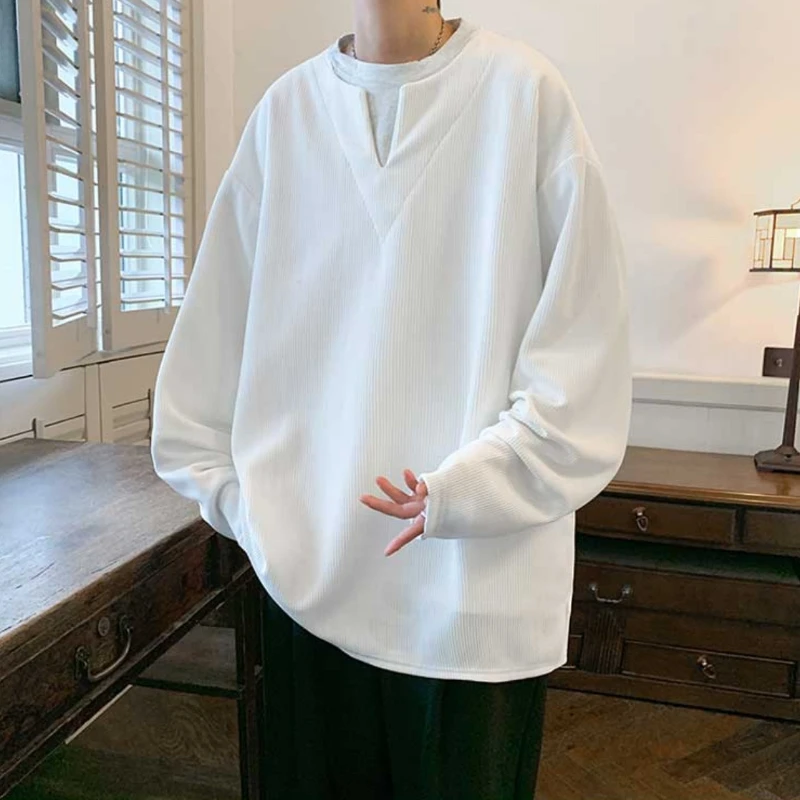 Men's Sweatshirts Daily Simple Fake Two Piece Chic Japanese Style Round Neck Streetwear Trendy Work Out Baggy Windproof Outwear