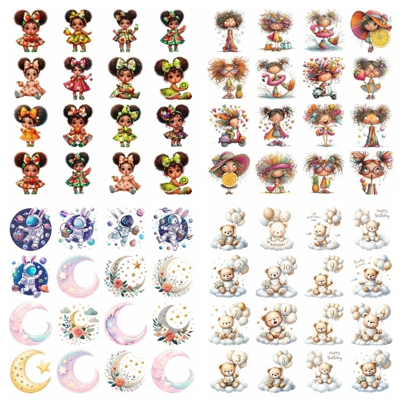 Cartoon cute little girl set heat transfer iron on printing vinyl stickers T-shirt stickers DIY Toy doll clothing decoration