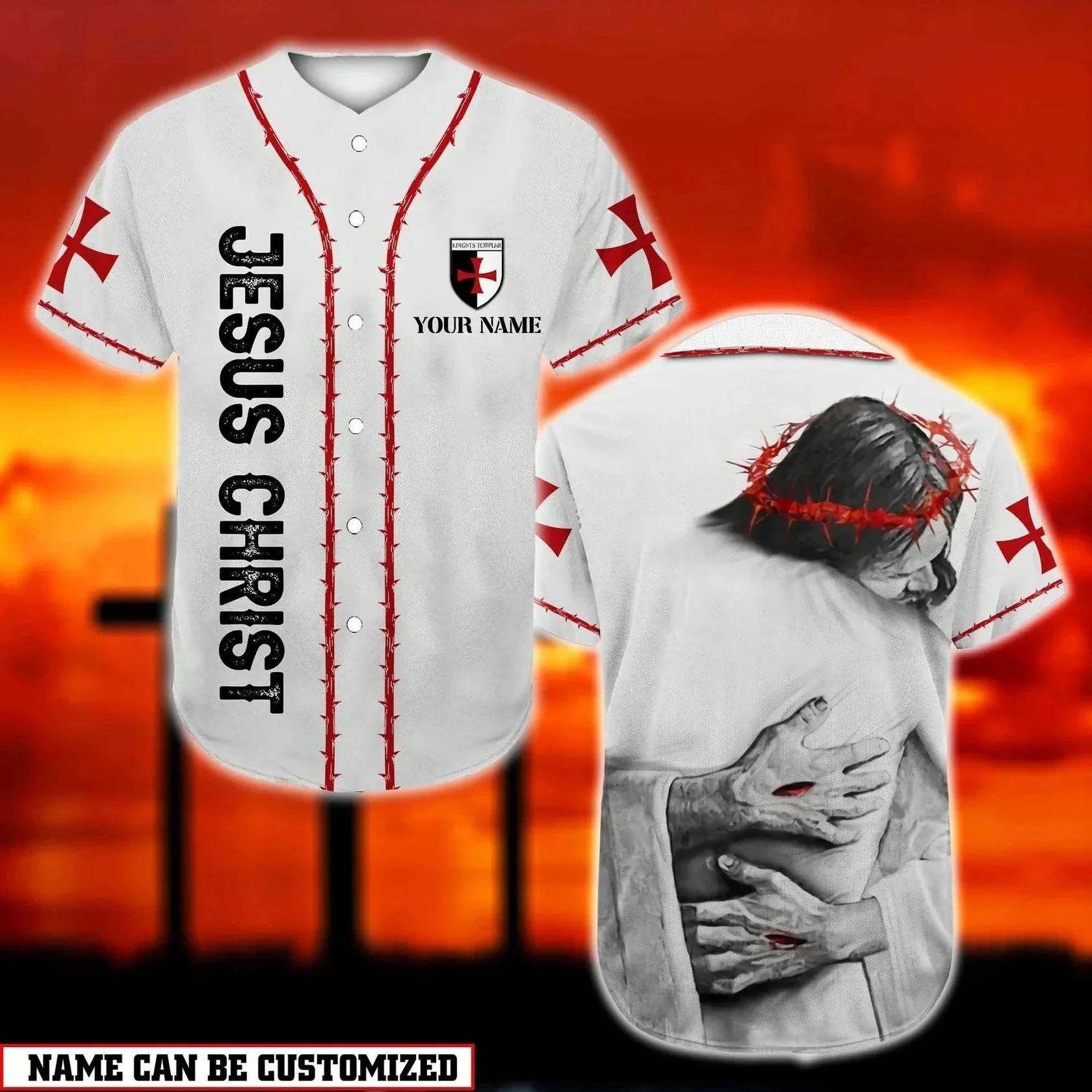 Custom Name Jesus Baseball Jersey Templar Cross God Is My Father Dove Graphic Short Sleeve Button Up Daily Streetwear Sport Tees