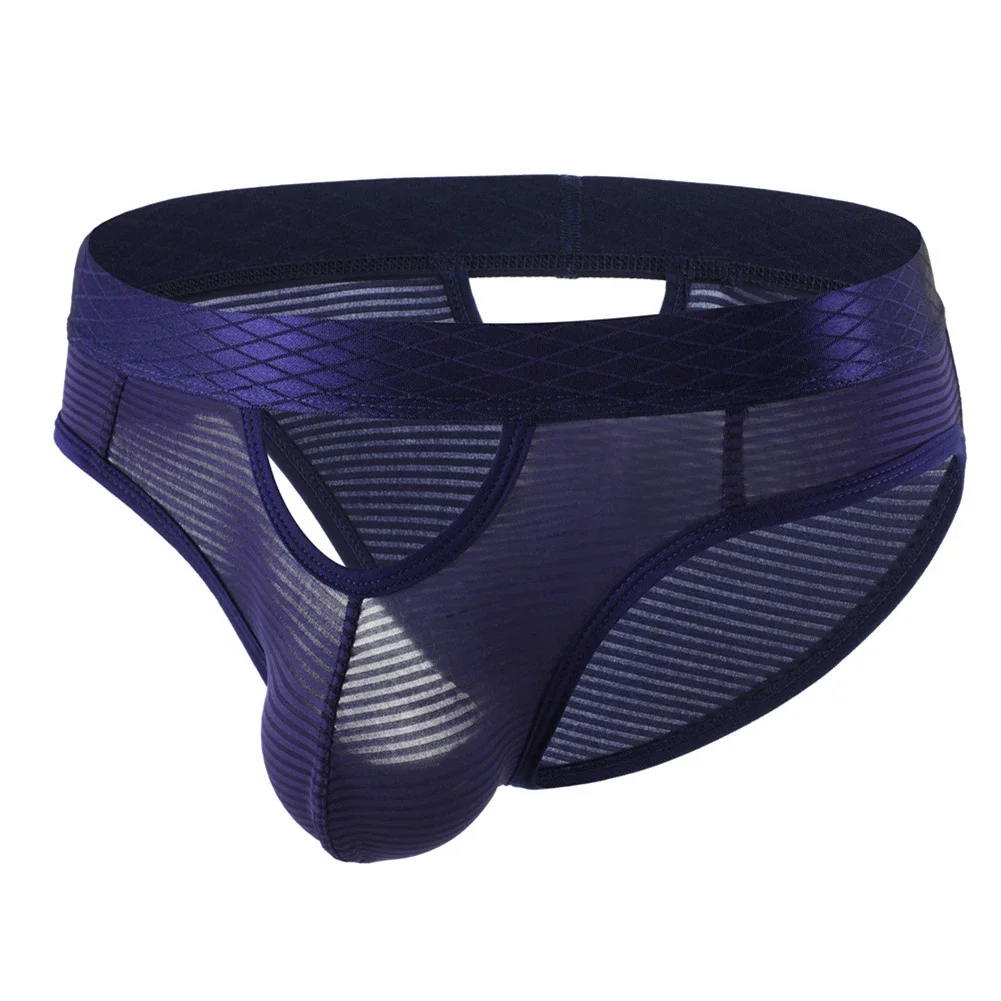 

Sexy Lingerie Mens Stripes Breathable Underwear Hollow Out Underpants Mesh Panties Low Waist Briefs Ultra-Thin Trunks Knickers