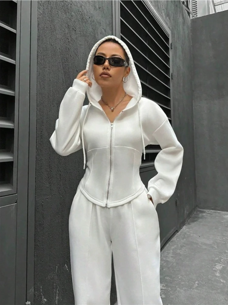 Spring Autumn New Two Piece Set 2026 Women's Trendy Hooded Cardigan Slim Casual Two Piece Set Woman Outfits Conjuntos Feminino