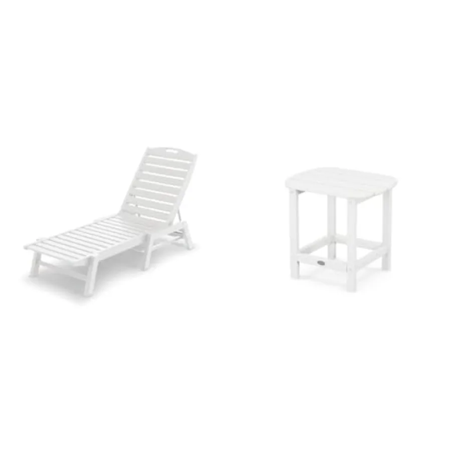 

Nautical Patio Chaise South Beach 18 Side Table 2-Piece Outdoor Furniture Set White
