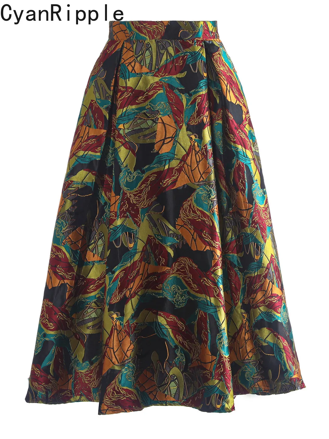 

Высококачественная весенне-осенняя юбка А-силуэта средней длины с вышивкой и жаккардовым узором, женская, класса люкс, с завышенной талией, элегантная юбка-солнце, универсальная