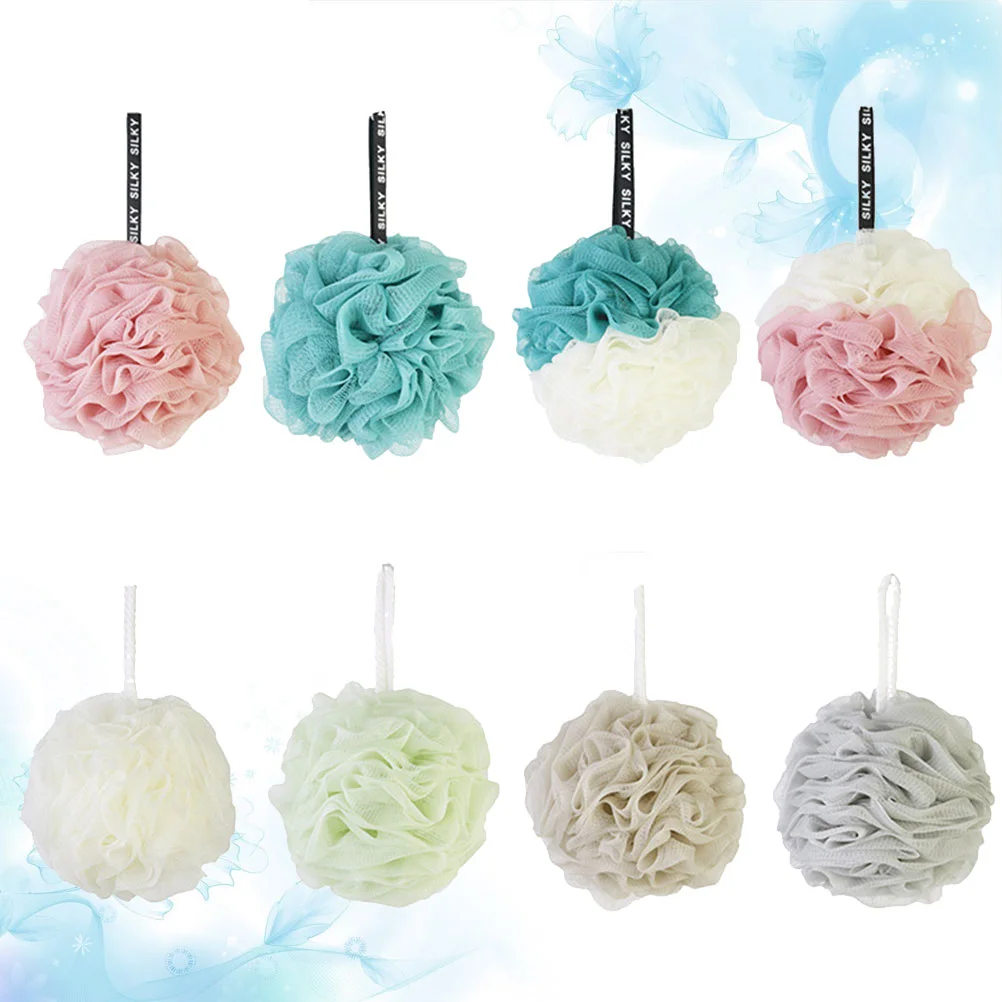 8pcs Simple Bath Ball Mesh Sponge Mesh Pouf Shower Ball for Adult Children (Random Color)