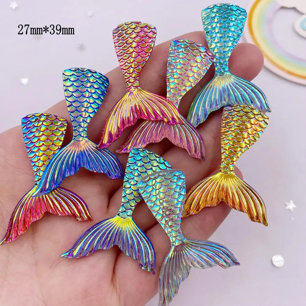 Glitter Colorful Resin  Mermaid tail Flatback Rhinestone Applique 10pcs DIY Home Figurines Scrapbook Accessorie Craft OF588